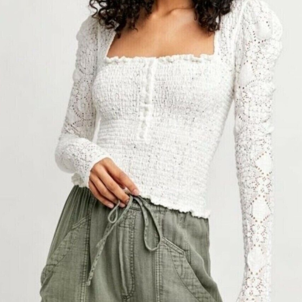 Free People White Lace Cropped Top